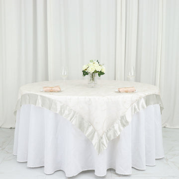Elevate Your Table Decor with the Ivory Embroidered Sheer Organza Square Table Overlay