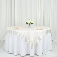 Ivory Embroidered Sheer Organza Square Table Overlay With Satin Border 60 Inch x 60 Inch