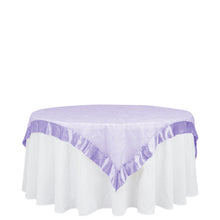 Lavender Satin Border Embroidered Sheer Organza Square Table Overlay 60 Inch x 60 Inch