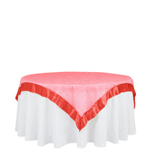 Red Satin Border Embroidered Sheer Organza Square Table Overlay 60 Inch x 60 Inch