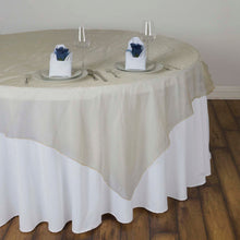 60 Inch Square Table Overlay In Champagne Sheer Organza