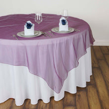 60 Inch Square Table Overlay In Eggplant Organza
