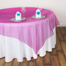 60 Inch Square Sheer Organza Table Overlay In Fuchsia
