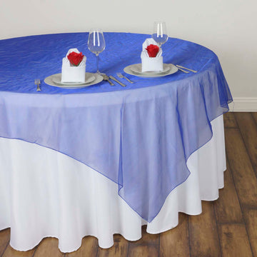 Elevate Your Event Decor with the Royal Blue Sheer Organza Square Table Overlay 60"x60"