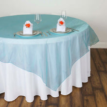 60 Inch Square Sheer Organza Table Overlay In Turquoise