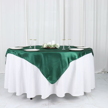 Elevate Your Event with the Hunter Emerald Green Square Smooth Satin Table Overlay