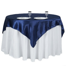 60 Inch x 60 Inch Navy Blue Satin Square Table Overlay