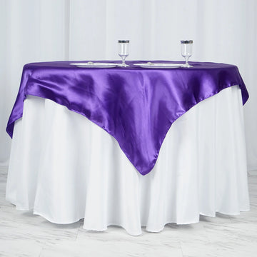 Add a Touch of Luxury with the Purple Square Smooth Satin Table Overlay 60"x60"
