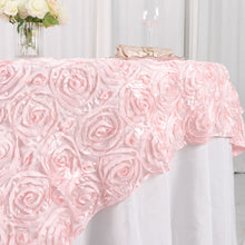 Square Table Overlay 72 Inch x 72 Inch In Blush Rose Gold 3D Rosette Satin