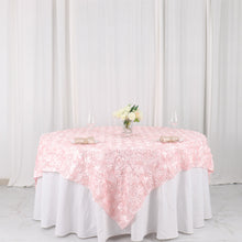 3D Rosette Satin 72 Inch x 72 Inch Blush Rose Gold Square Table Overlay