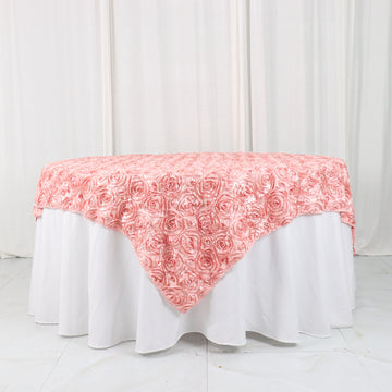 Elevate Your Tablescape with the Dusty Rose 3D Rosette Satin Table Overlay