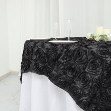 72 Inch x 72 Inch Black 3D Rosette Satin Square Table Overlay
