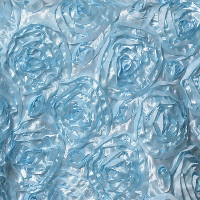 Light blue satin rose fabric with textured floral design.