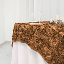 72 Inch x 72 Inch Gold Satin Square Table Overlay With 3D Rosettes