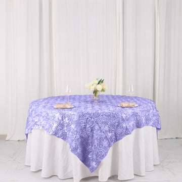 Elevate Your Event Decor with the Lavender Lilac 3D Rosette Satin Square Table Overlay