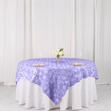 72 Inch x 72 Inch Lavender Square Table Overlay With 3D Satin Rosettes