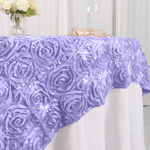 72 Inch x 72 Inch Lavender 3D Rosette Satin Square Table Overlay