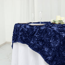 72 Inch x 72 Inch Navy Blue Satin Table Square With 3D Rosettes