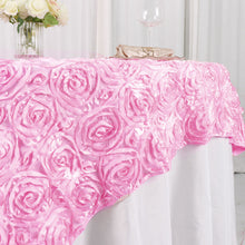 72 Inch x 72 Inch Pink Satin Table Square With 3D Rosettes