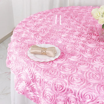 Enhance Your Event with the Pink 3D Rosette Satin Table Overlay