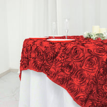 72 Inch x 72 Inch Red Satin Table Square With 3D Rosettes