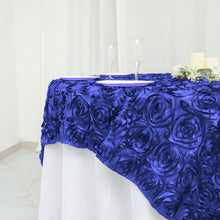 72 Inch x 72 Inch Royal Blue Satin Table Square With 3D Rosettes