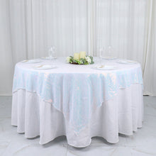 Iridescent Blue Sequin Square Table Overlay 72 Inch x 72 Inch