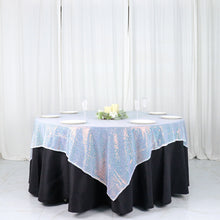 72 Inch x 72 Inch Sequin Square Table Overlay Iridescent Blue