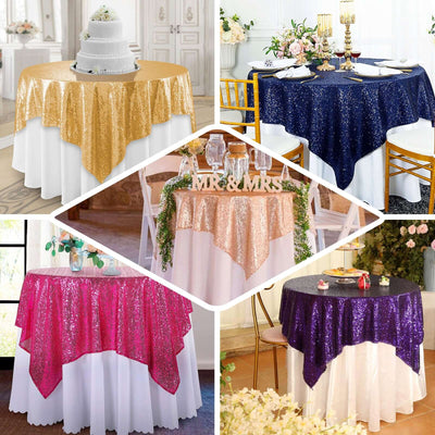 Colorful sequin tablecloths for weddings and events in various styles and colors.