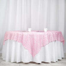Square Lace Table Overlay In Pink 72 Inch x 72 Inch