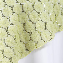 72" x 72" Tea Green Satin Blossoms and Sequins on Lace Net Square Table Overlay | Square Table Toppers#whtbkgd