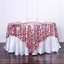 Pink Premium Big Payette Sequin Square Shape Table Overlay 72 Inch x 72 Inch