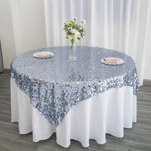 Premium Dusty Blue Sequin Square Table Overlay 72 Inch x 72 Inch
