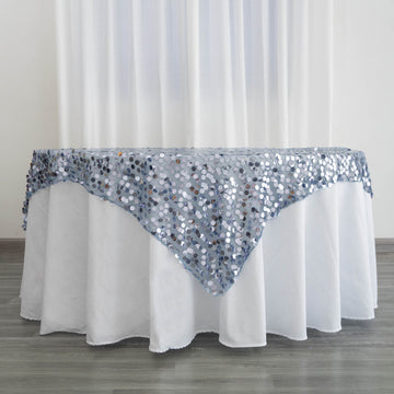 Dusty Blue Premium Big Payette Sequin Square Table Overlay 72"x72"
