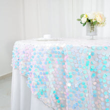 Premium Big Payette Sequin 72 Inch x 72 Inch Table Overlay in Iridescent Blue