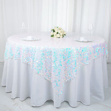 72 Inch x 72 Inch Big Payette Sequin Premium Table Overlay in Iridescent Blue