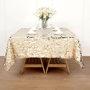 Elevate Your Wedding Table Decor with Champagne Premium Big Payette Sequin Overlay