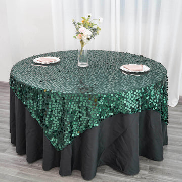 Create a Magical Atmosphere with the Hunter Emerald Green Premium Big Payette Sequin Table Overlay