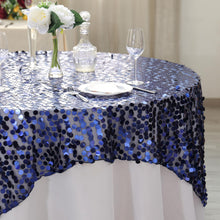 Navy Blue Premium Table Overlay Big Payette Sequin Fabric 72 Inch x 72 Inch