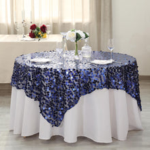72 Inch x 72 Inch Premium Table Overlay Navy Blue Big Payette Sequin Fabric