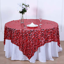 Premium Big Payette Sequin Square Table Overlay in Red 72 Inch x 72 Inch