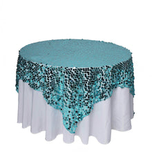 Big Payette Sequin Turquoise Premium Table Overlay 72 Inch x 72 Inch