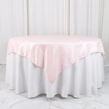 Elegant Blush Accordion Crinkle Taffeta Table Overlay for a Stunning Tablescape