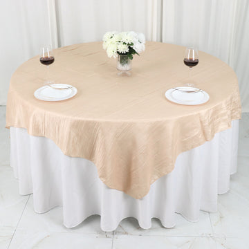 Beige Accordion Crinkle Taffeta Table Overlay: The Perfect Addition to Your Event Decor