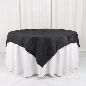 Elegant Black Accordion Crinkle Taffeta Table Overlay for Stunning Event Decor