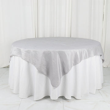 Add Elegance to Your Tablescape with the Silver Accordion Crinkle Taffeta Table Overlay