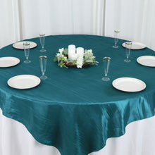 72 Inch x 72 Inch Square Peacock Teal Accordion Crinkle Taffeta Material Table Overlay 