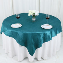 Crinkle Taffeta Accordion Peacock Teal Square Table Overlay 72 Inch x 72 Inch 