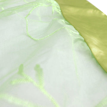 Enhance Your Table Decor with the Apple Green Embroidered Sheer Organza Square Table Overlay