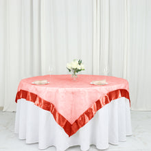 Burnt Orange Embroidered Organza Square Table Overlay With Satin Border 72 Inch x 72 Inch